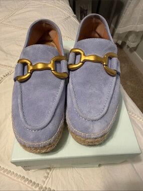 Bibi Lou Suede Espadrille Loafers with Gold Hardware